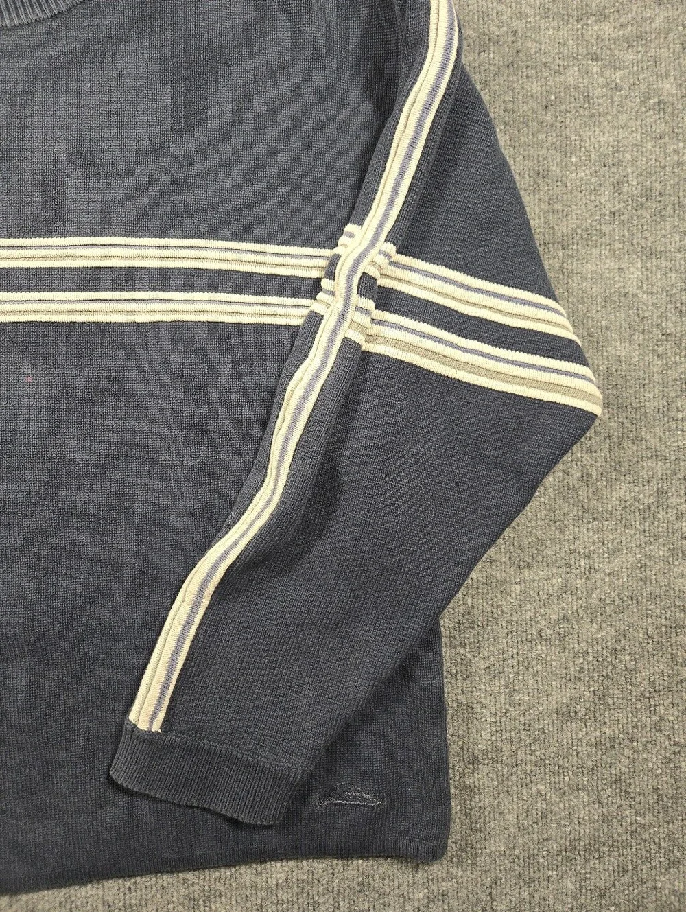 Vintage Quiksilver 90s Knit Sweater Large Blue Boxy Striped Crewneck Skater Surf - Picture 6 of 13